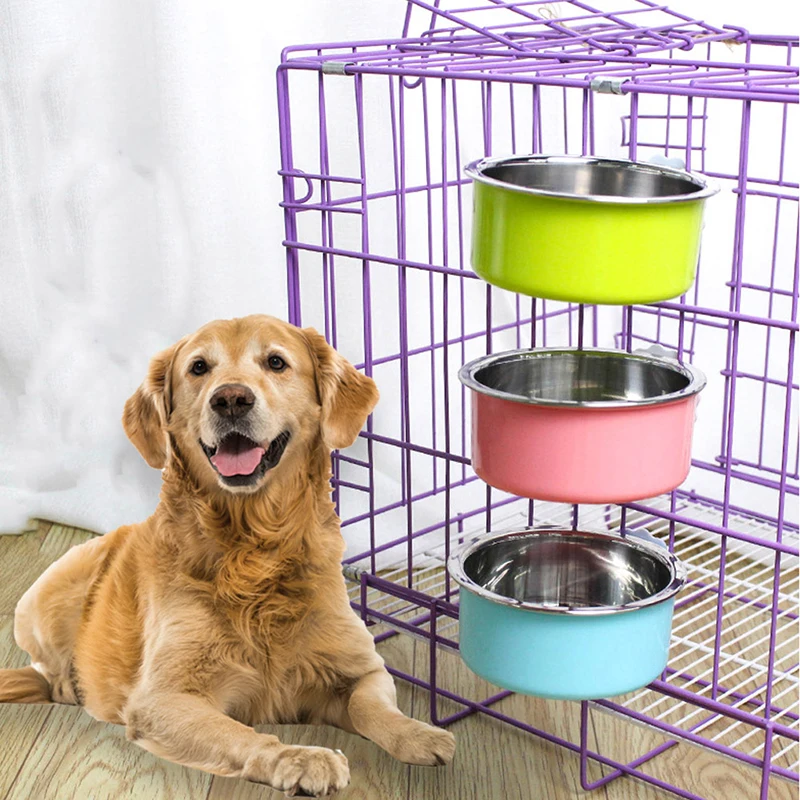 New 2020 Pet Bowl Stainless Steel Material Water Food Feeder Feeding Hanging Cage Square Bowls Supplies Dog Cat Crate Cage