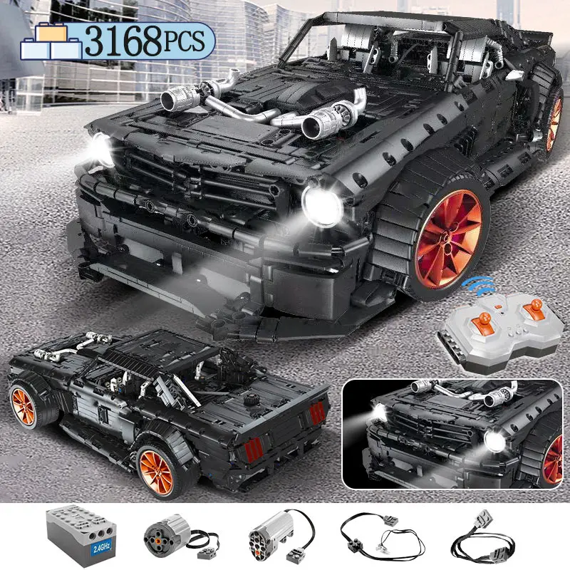 

3168pcs MOC RC Ford Mustang Hoonicorn RTR V2 Model Building Block Lepining Technic Racing City Car Led Bricks Toys for Kids