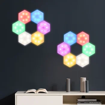 

Remote Control Honeycomb Modular Assembly Touch Wall Lamp RGB Quantum Lamp LED Magnetic Wall Light Bedroom Lamp