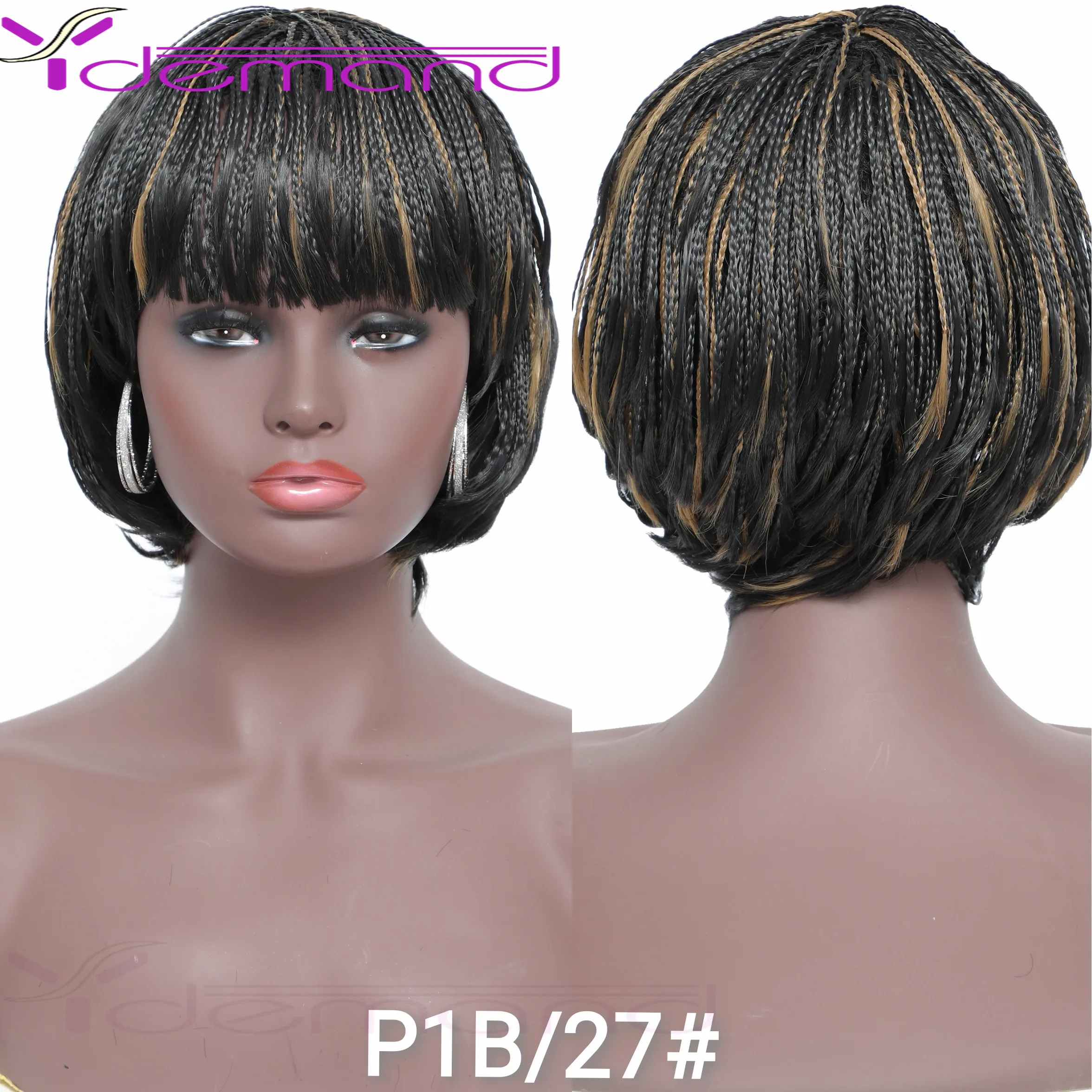 Y Demand Short Braided Wigs With Bangs For Women Braid African Wig Natural Black Cool Girl Natural Hair Synthetic Fiber synthetic hair wigs