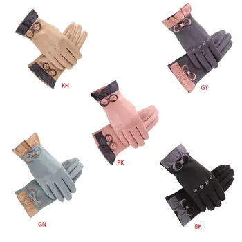 

Women Faux Suede Bow Gloves Windproof Thermal Winter Thicken Mittens Touchscreen