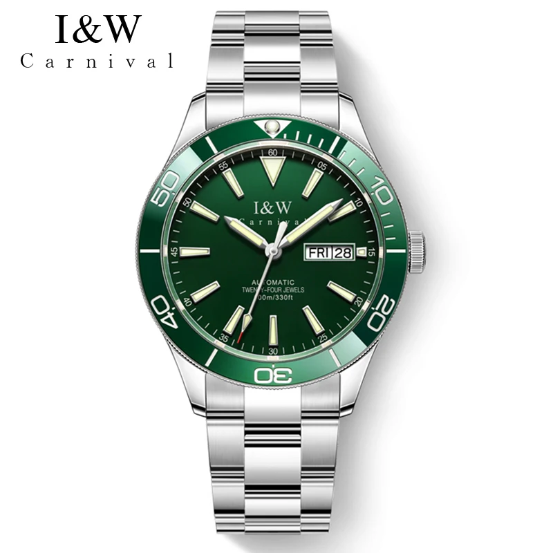 CARNIVAL Brand Men Automatic Mechanical Watch Waterproof 100M Luxury Sapphire Stainless Steel Watch NH36 Movement Reloj Hombre