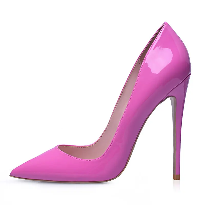 HOT Pink GENSHUO/туфли женские на каблуке Лакированная кожа Для женщин Классический Скольжения На Насосы женские острый носок туфли на шпильке extreme Высокие каблуки свадебные туфли ЧЕРНЫЕ НАСОСЫ НА КОЛЕНАХ ДЛЯ ЛЕДИсексуальный - Цвет: HOT Pink