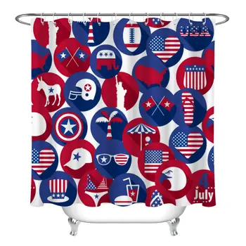 

US Flags Print Independence Day Waterproof Fabric Shower Curtain Bathroom Hooks