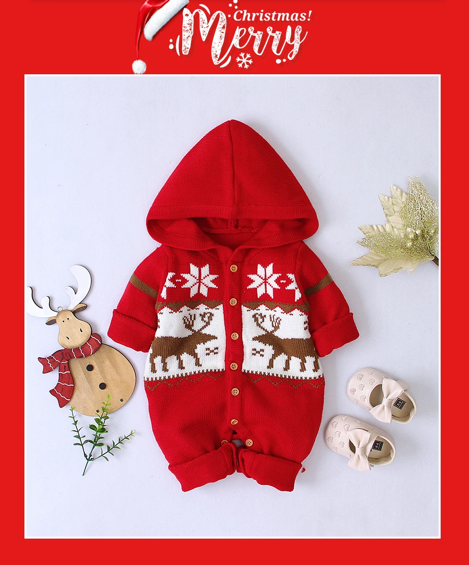 Рождественская теплая одежда для малышей; вязаные комбинезоны для новорожденных; Bebes; комбинезоны; Рождественская одежда с изображением лося; одежда для маленьких мальчиков и девочек
