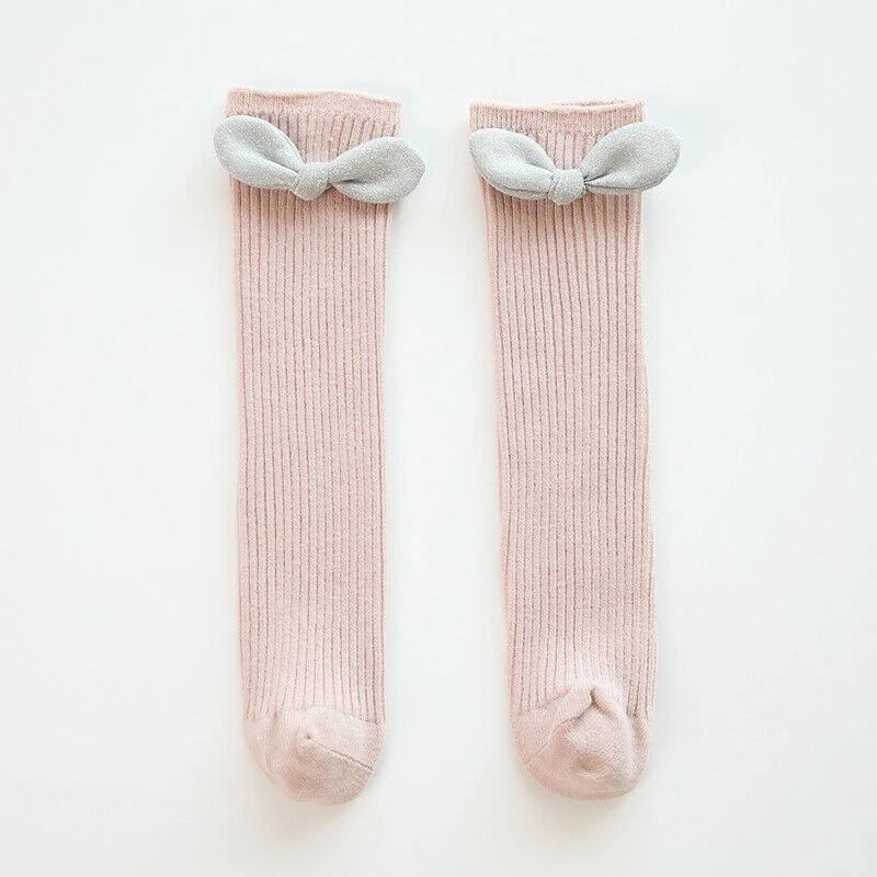 Kids Bow Long Socks Knee High Solid Newborn Baby Girl Boy Infant Toddler Socks Autumn Winter Warm Children Cute Lovely Gifts New - Color: Pink