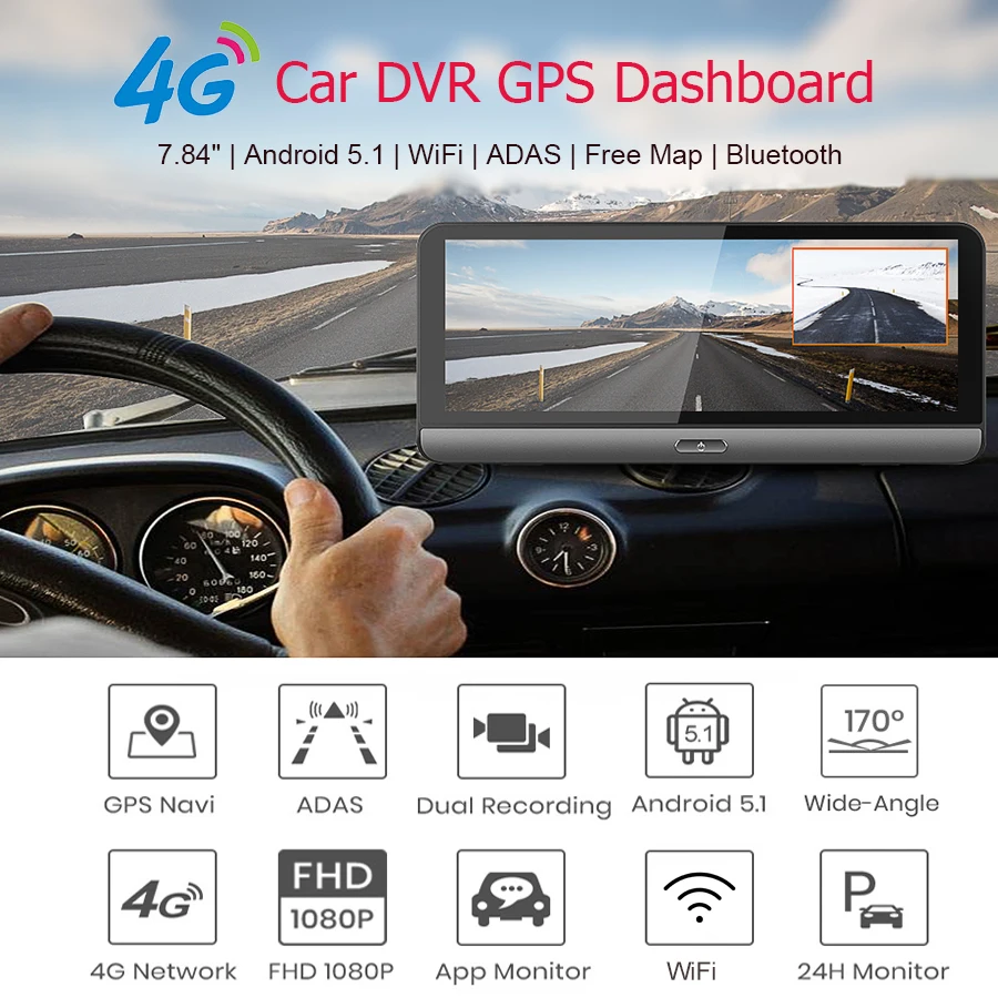 Anfilite " ADAS 4G Android автомобильный видеорегистратор Dash Cam FHD 1080P Циклическая запись с gps Навигатором многонациональные карты
