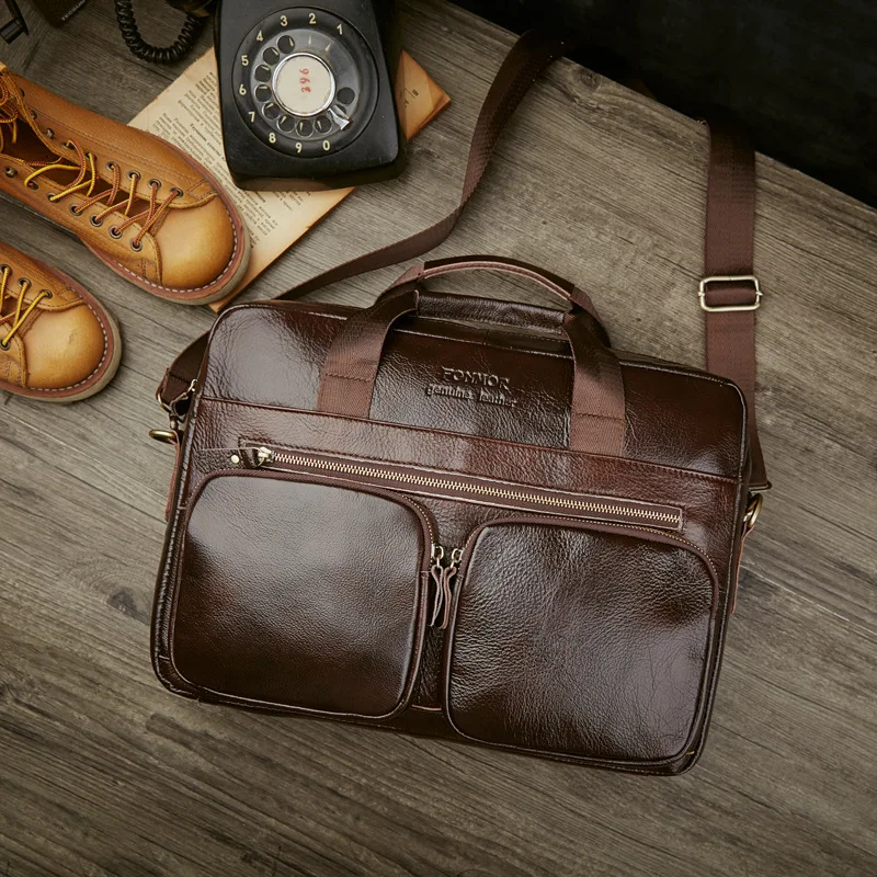 Genuine Leather Crazy Horse Briefcase Laptop Office Bags For Men Messenger Bag Business Bag Men Leather Vintage Large Work Bag