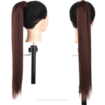 

Xnaira Synthetic Clip in Hair Extensions for Women Black Brown Pony Tail 24 Inch Long Straight Wrap Around Ponytails Hairpiece