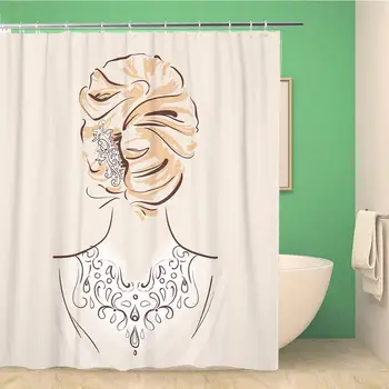 

Bathroom Shower Curtain Beautiful Hair Accesories for Wedding Bride Her Done 72x72 inches Waterproof Bath Curtain Set with Hooks