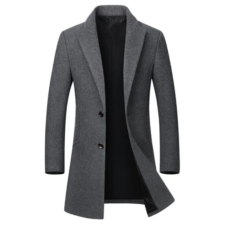 Зимняя высококачественная Мужская шерстяная куртка Повседневная ветровка мужская длинная хлопковая куртка с воротником тонкий воротник шерстяное пальто теплая куртка - Color: gray