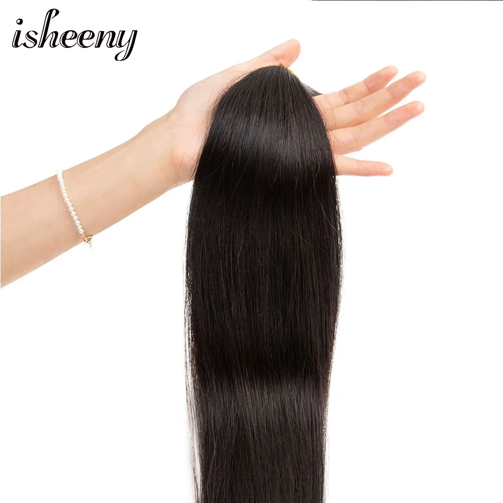 Isheeny Natural Black Human Hair Bulk Bundles 12"-26" No Weft European Remy Human Hair Raw Salon Material Extensions 100g
