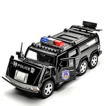

1:32 Six-Wheeled Alloy Police Off-Road Model Toy Cars Sound Light Pull Back Chariot Toys Car for Children-Black