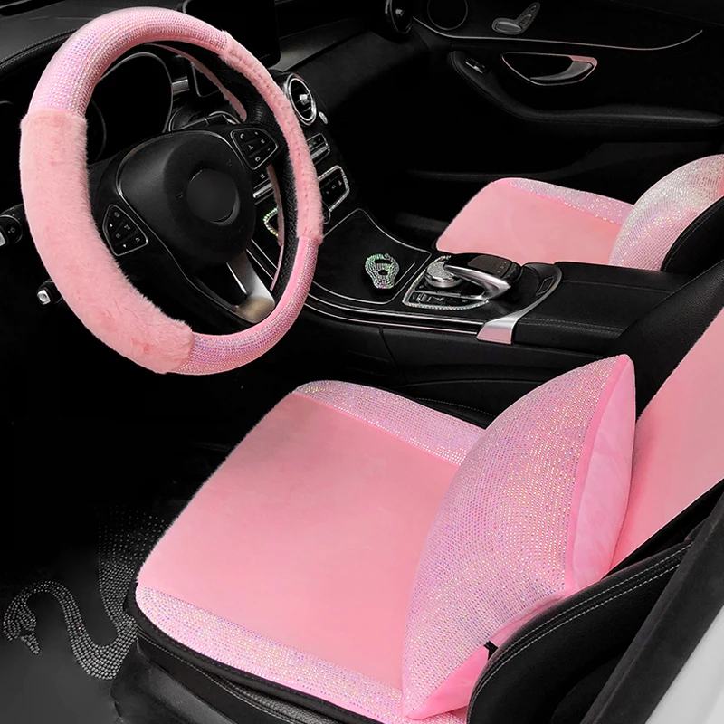 Hot Rose Pink Bling Car Accessories Interior Set for Women Girls Glitter  Plush Warm Automotive Seat Covers Cushion Crown Decor - AliExpress