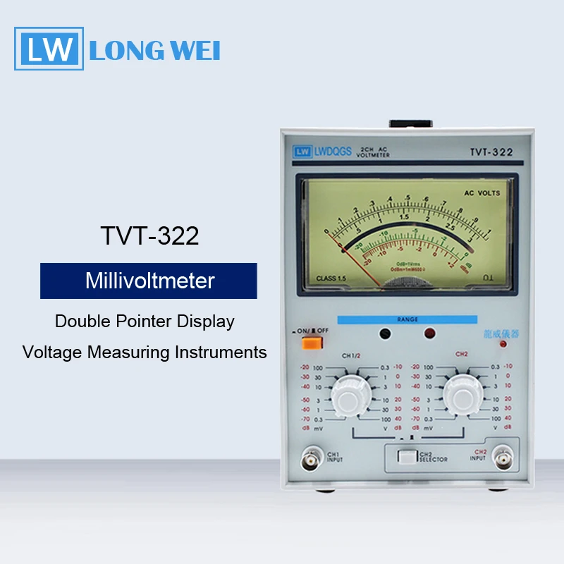 

TVT-322 Double Pointer Display High Precision AC Millivoltmeter Voltage Measuring Instruments Measure Frequency 5Hz-1MHz