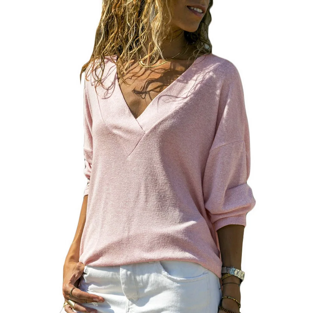 

2019 Autumn Winter Women Knitted Sweatshirt Sexy Pullover Women Tops Slim V Neck Long Sleeve Solid Chic Jumper Pull Femme