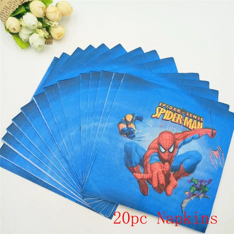 20pc Napkins 24 шт. карточки-топперы с человеком-пауком, декоративные подставки для кексов, тортов, десертов, вставленных карточек, свадебных тортов для детей, вечеринок - Цвет: 20pc Napkins