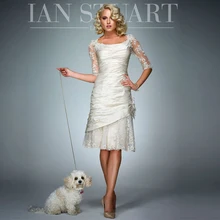 Lakshmigown слоновой кости Платье До Колена, для мамы невесты с овальным вырезом кружевное платье с коротким рукавом для тетей невесты Винтаж Для женщин вечернее платье