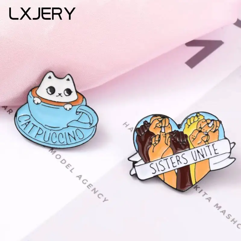 LXJERY мультфильм капучино кошка сестры объединить эмаль на булавке значок брошь