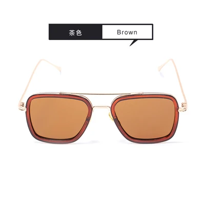 Lentes Tony Stark поляризованные солнцезащитные очки мужские градиентные брендовые дизайнерские ретро винтажные квадратные железные мужские очки 66218-1 - Цвет линз: Brown
