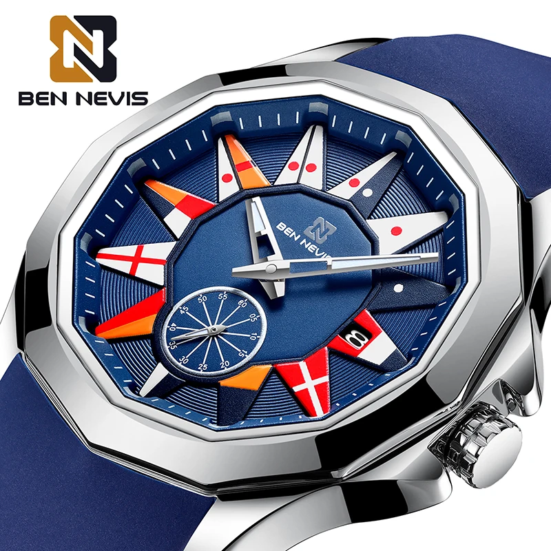 Ben nevis relógios masculinos moda analógico relógio de quartzo com data militar relógio à prova dwaterproof água silicone pulseira de borracha relógio de pulso para o homem