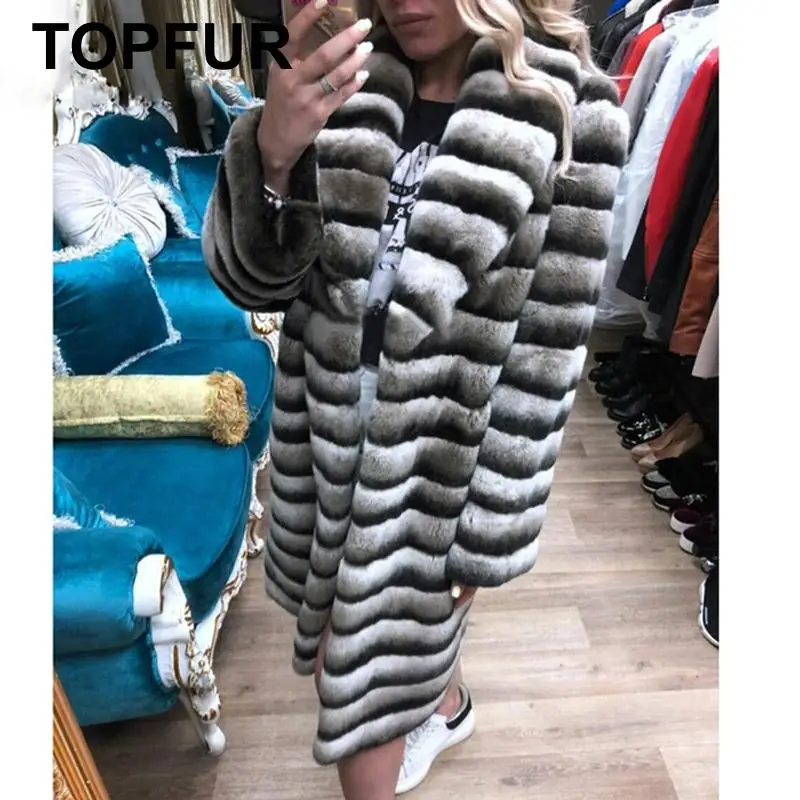 TOPFUR 100 см длинная куртка из натурального меха модная теплая Толстая Шуба Роскошная зимняя шуба из кролика Рекс для женщин верхняя одежда