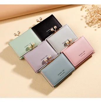

New women's leather mini wallet trend clip multi-card position purse Women's short section three-fold pu wallet woemn wallet