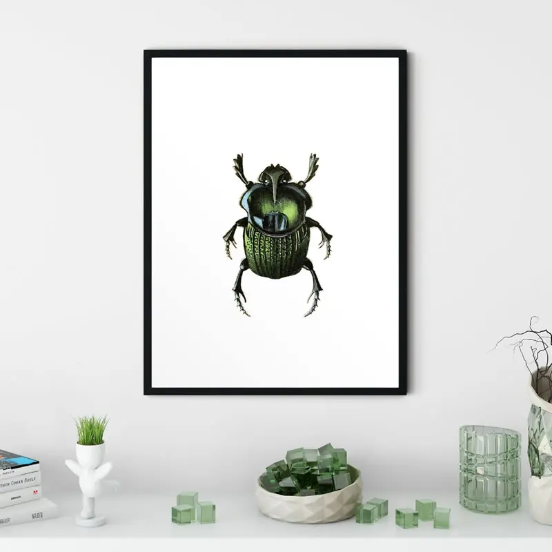 Impresion De Escarabajo Verde Lienzo Pintura Cuadro Insectos