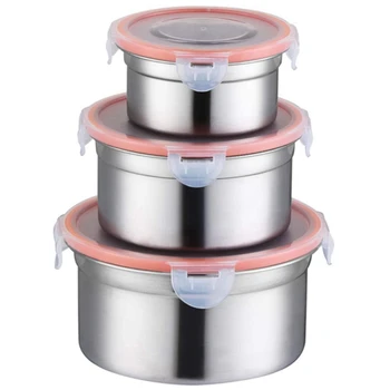

304 Stainless Steel Food Storage Lunch Box Containers Snack Food Leak Proof Nesting Containers for Kids & Adults(3Pcs)