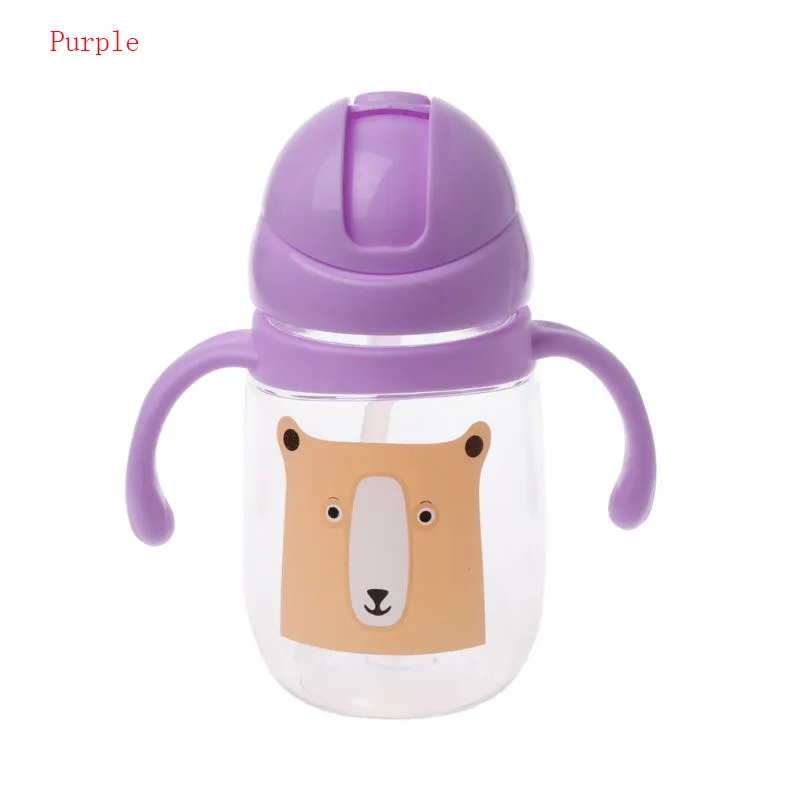 Purple Бутылочки для кормления новорожденных, 260 мл, для детей, для детей, для обучения, чашки с двойными ручками, соломинки, DXAD - Цвет: Purple