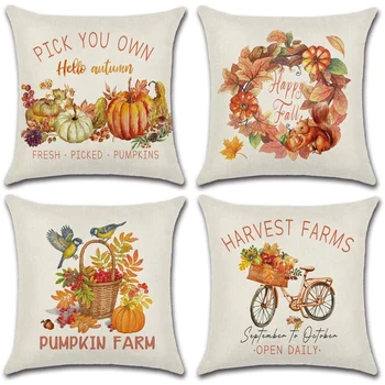 

Thanksgiving Autumn Theme Throw Pillow Covers, Farmhouse Pumpkin Throw Pillowcase, Decorative Outdoor Pillow