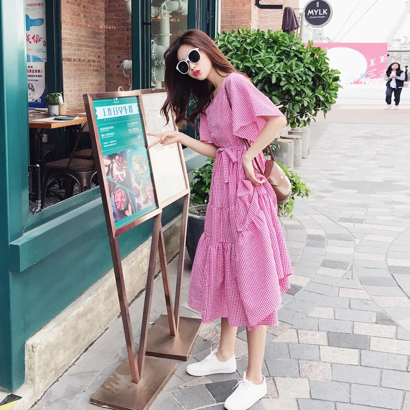 

Plaid Skirt Children 2019 Summer Korean-style Fairy Immortal MORI Series Students Loose-Fit Hipster Dress Mid-length