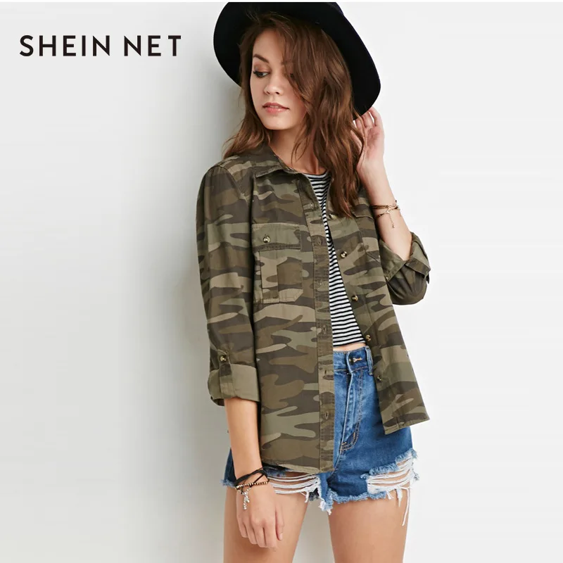 

Sheinnet Spring And Summer New Style European And American Streets Military Style Camouflage Double Pocket Simplicity Slim Fit W