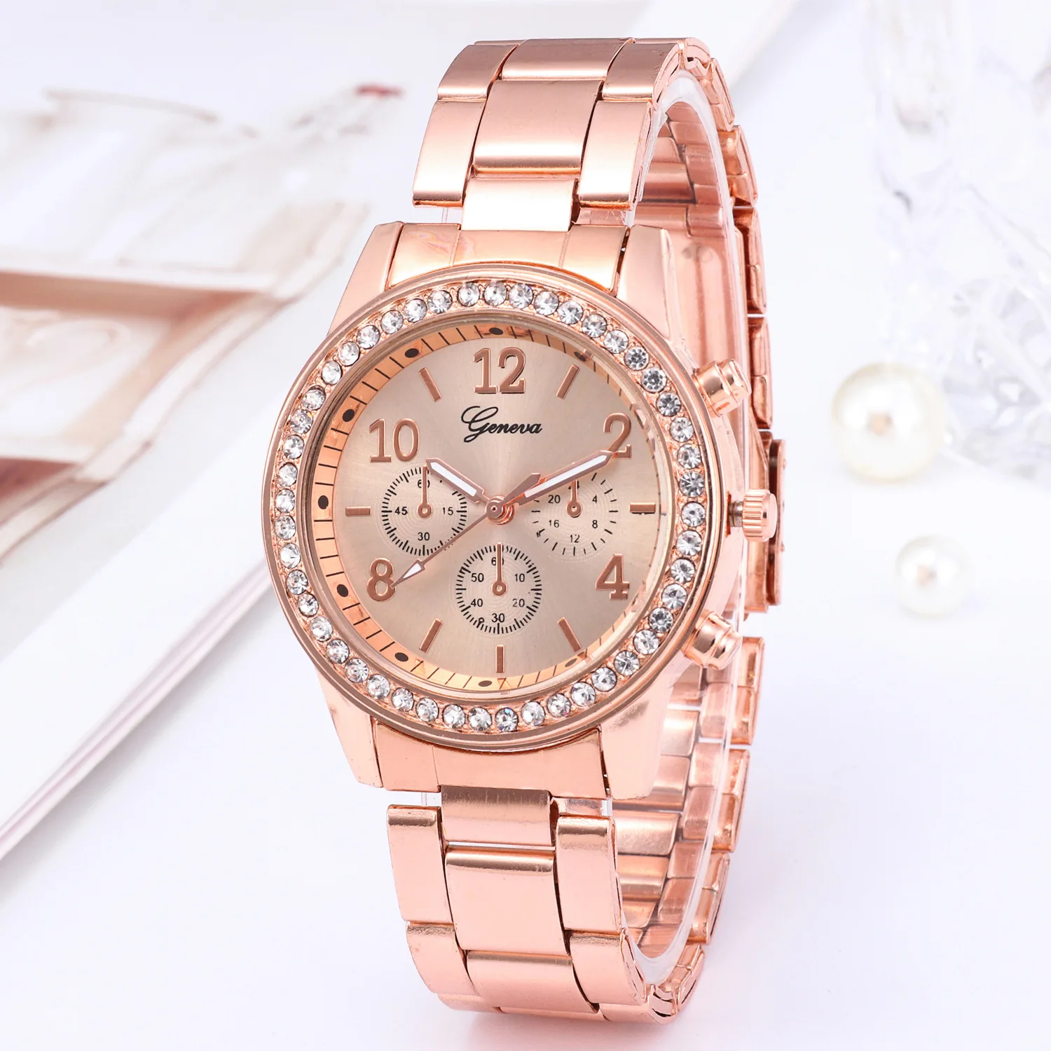 

Women Watch Luxury Fashion Geneva Diamond crystal Studded Steel Three Eyes Quartz Watch Relojes Mujer Watch for women