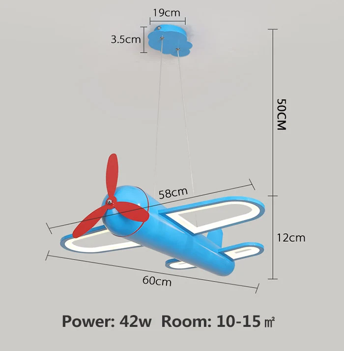 Blue L60xW58CM Дизайн лампа с самолетом креативная светодиодная Люстра для детской комнаты детская спальня современная люстра домашнее украшение подвесной светильник - Цвет абажура: Blue L60xW58CM