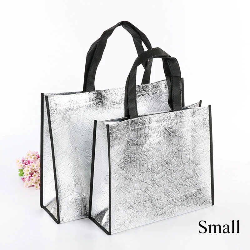 small silver Женская многоразовая сумка для покупок, большая емкость, Нетканая переносная сумка-тоут, сумка для покупок, дорожная сумка для хранения, прочная Женская эко-сумка - Цвет: small silver