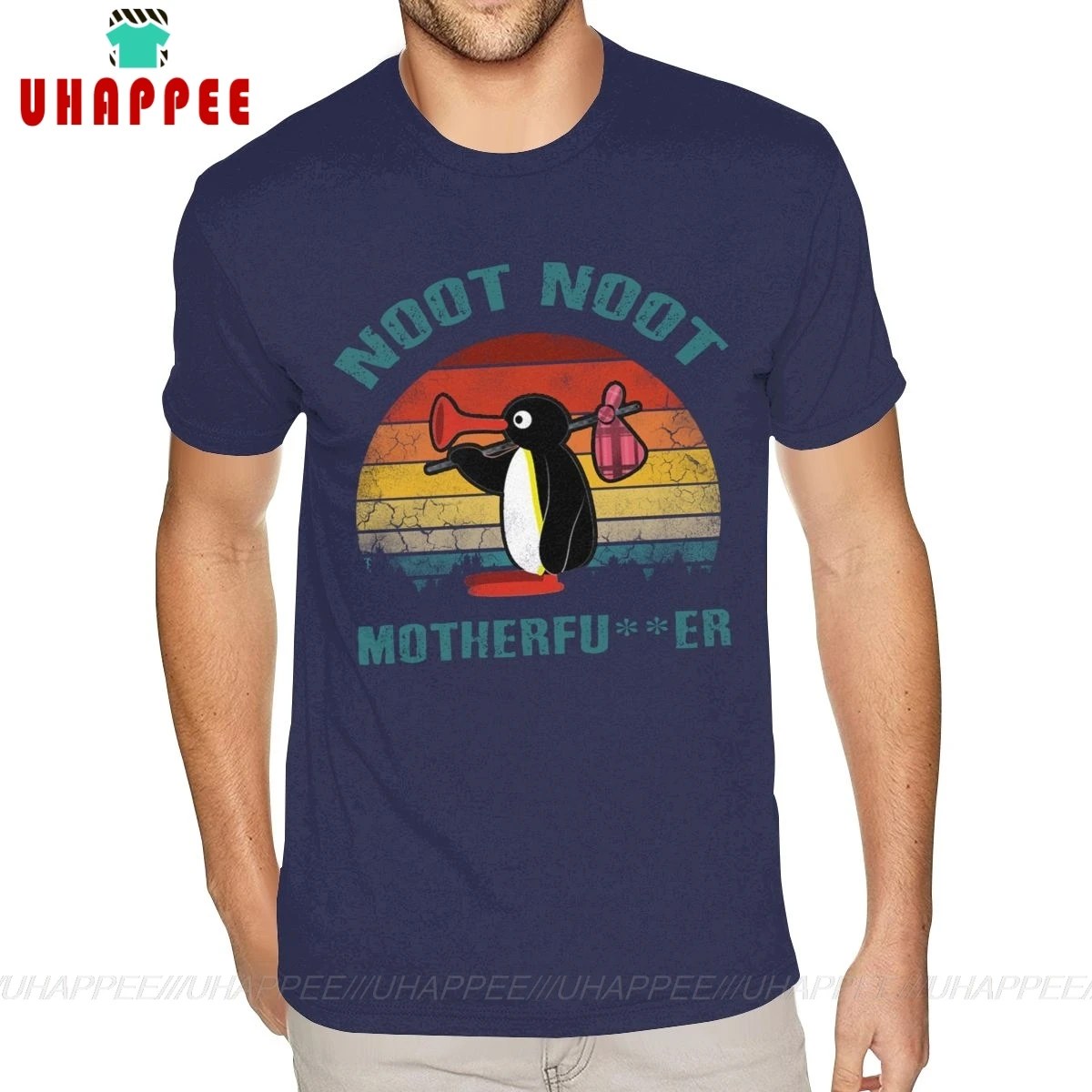 Забавные винтажные футболки Noot Pingu с коротким рукавом и круглым вырезом обычные