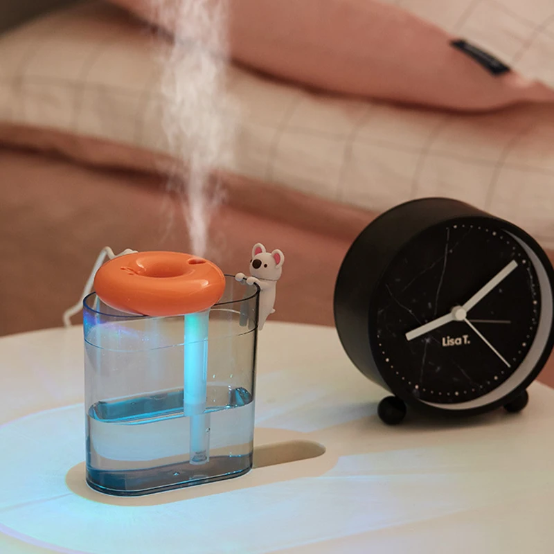 Home Appliances USB Humidifier Swimming Ring Cute Pet Ultrasonic Cool Mist Aroma Air Oil Diffuser Romantic Color LED Lamp
