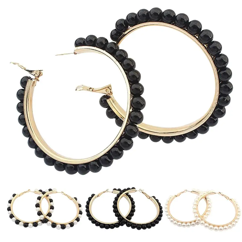

Fashion Women Faux Pearl Inlaid Large Circle Statement Earrings Jewelry