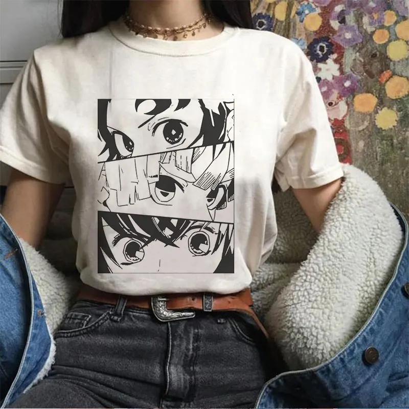 Camiseta de Anime japonés Demon Slayer Kimetsu No Yaiba, camiseta Harajuku de Hip Hop, camisetas holgadas de manga corta para mujer