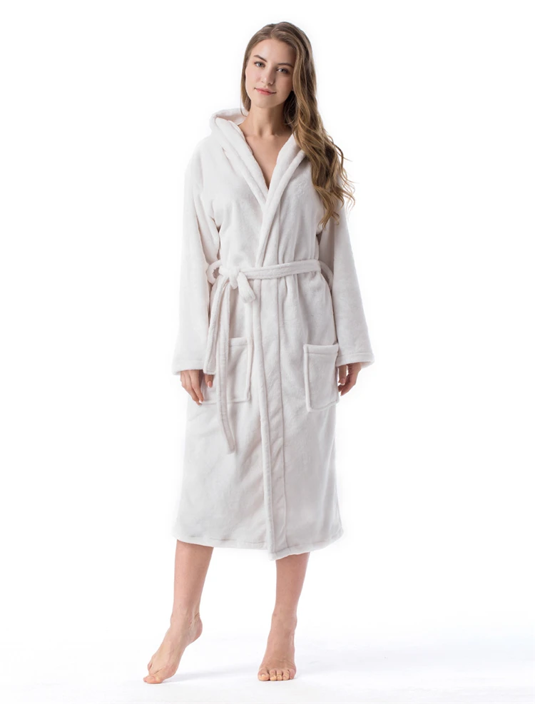 2020 Winter Kimono Robe Plush Fleece Bath Robes For Women Soft Warm Long Sleeve Hooded Nightgown Loungewear Sleepwear
