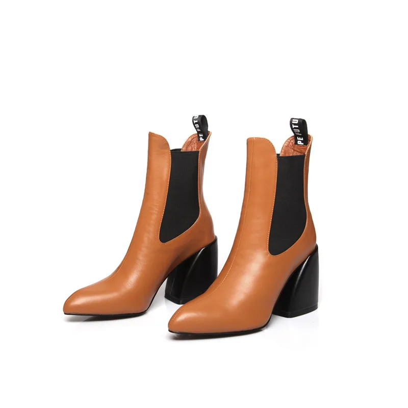 

2019 Quality Genuine Leather Ladies Classic Chelsea Boots Winter Women Pointed Toe Ankle Boots Prom Party Shoes Woman