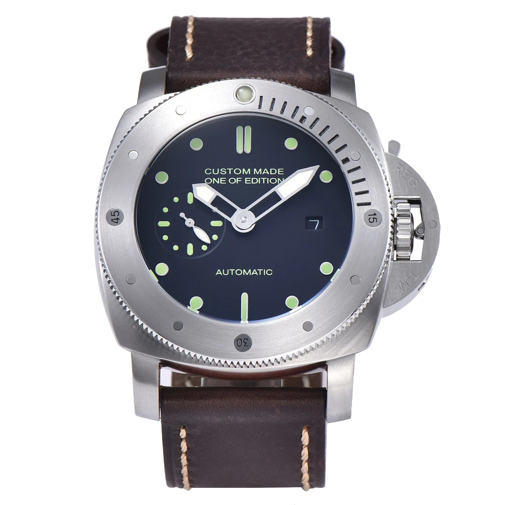 

Parnis 47mm Automatic Mechanical Watch Men Wrist Stainless Steel Case Leather Strap Waterproof Luminous Military Men Watch CM103