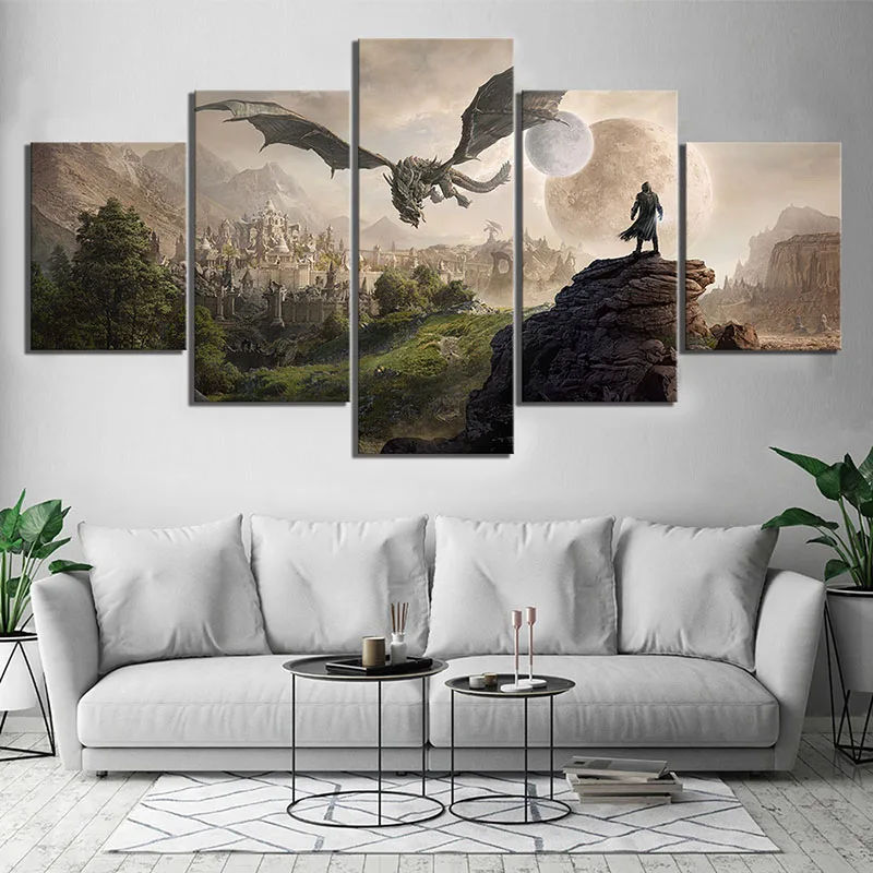 Home Decor Modular Canvas Picture 5 Piece Elder Scrolls 4 Skyrim Game Painting Poster Wall For Live Room Canvas Painting (4)