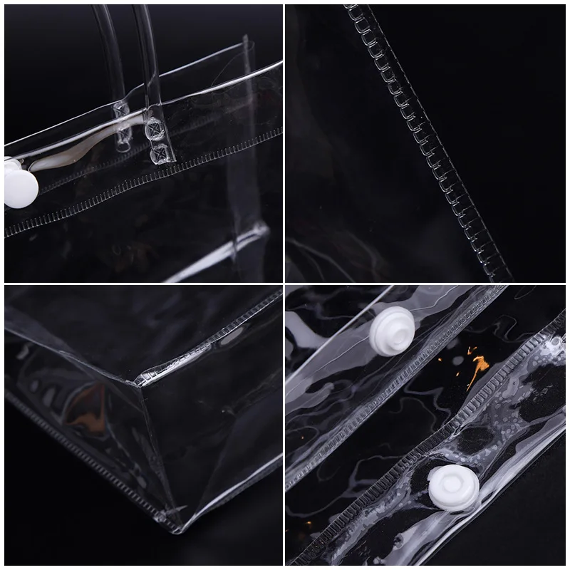 100 Teile/los 18 Größe Transparent weiche PVC Geschenk Tote Verpackung Taschen Mit Hand Schleife Klare Kunststoff Handtasche Kosmetik Tasche Großhandel – Detail 9