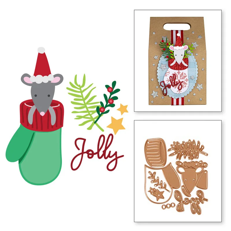 

2019 Christmas Gloves Mouse Sage letter Metal Cutting Dies For DIY Scrapbooking Album Embossing Paper Cards Die Cuts