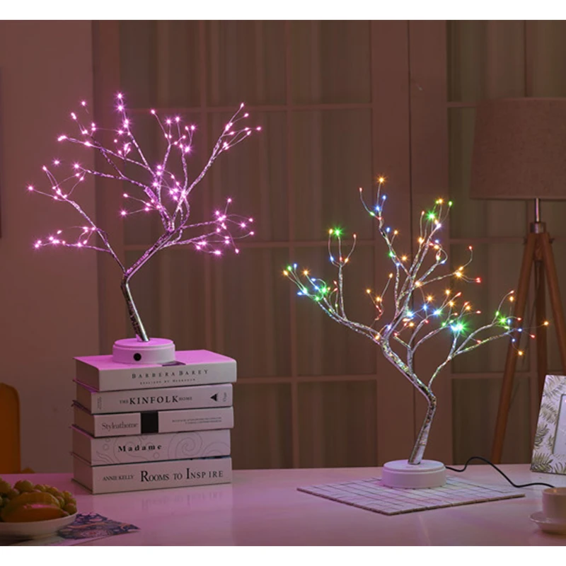 pink 108LED Светодиодный ночник, горячая Креативная Елка, сенсорный экран, перламутровый цвет, медный провод, свет, подарок, украшение, маленький настольный свет - Испускаемый цвет: pink 108LED