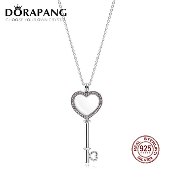 

2018 Valentine's Day Newest 100% 925 Sterling Silver Pink Heart shaped Big key Floating Locket for Women Fashion Jewelry