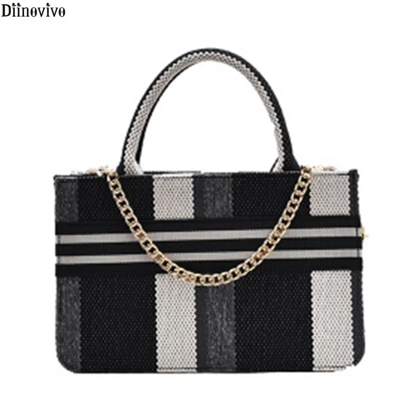 

Diinovivo Fashion Striped Lattice Shoulder Crossbody Bag Large Capacity Tote Handbag Elegant Women Bag Famous Brand Bag WHDV1605