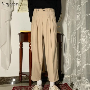 

Casual Pants Men Solid Button Fly Loose Ankle-length Chic Simple Mens All-match New Korean Style Streetwear Trendy Ulzzang Ins